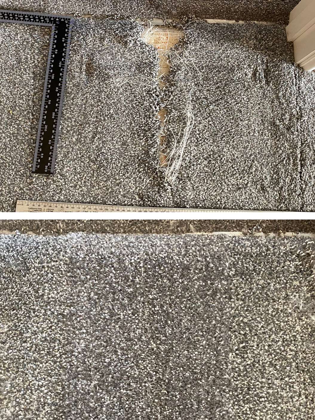 Before and after carpet repairs images.