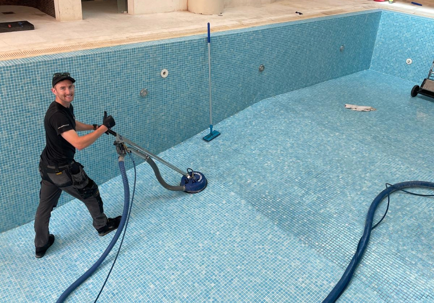 Specialist equipment used to clean the pool tiles